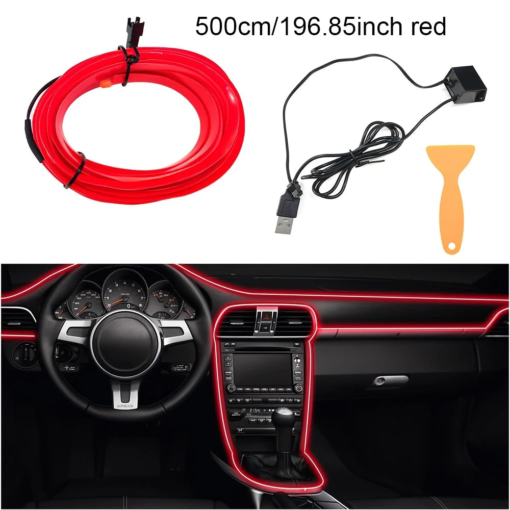 5m EL Wire Car Interior Ambient Lights Strip USB DIY Decorative Dash Board Console Auto LED Ambient Light Car Interior Lamps