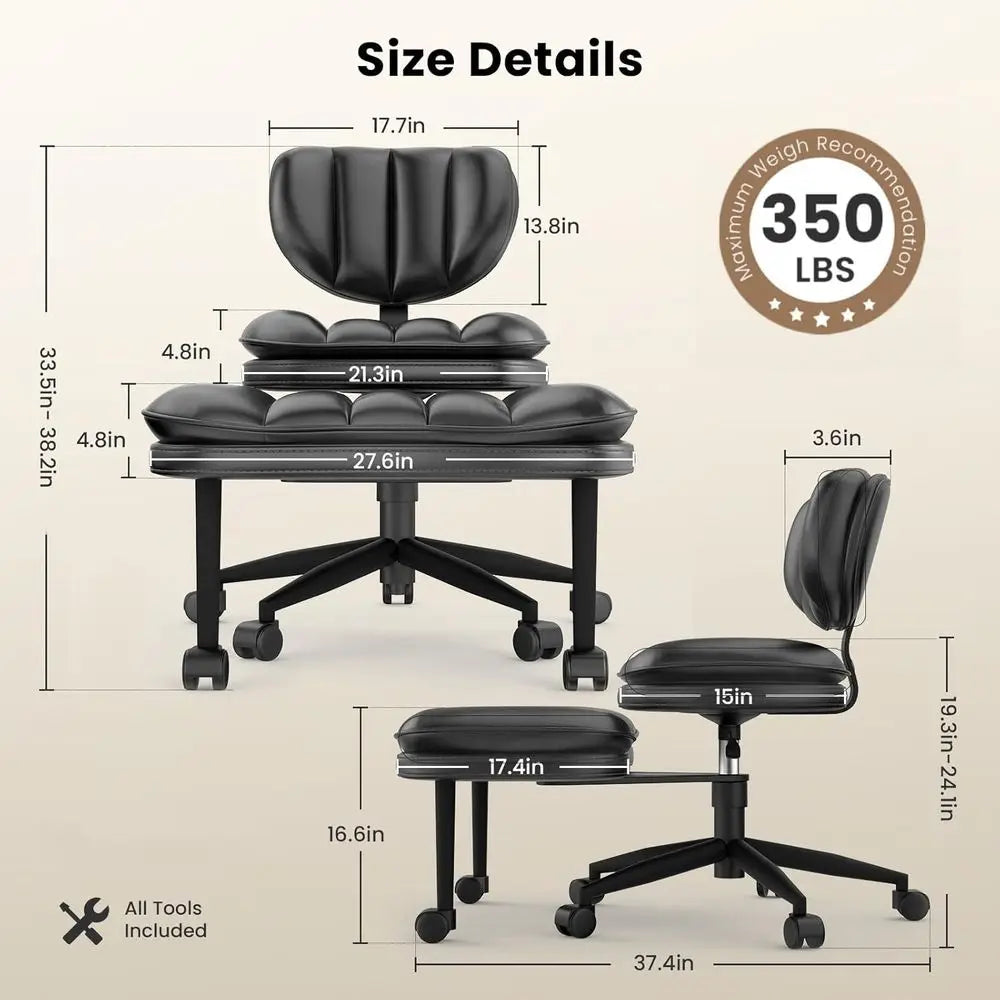 Ergonomic Adjustable Height Office Chair with Wheels, Meditation and Kneeling Chair in Matte Black