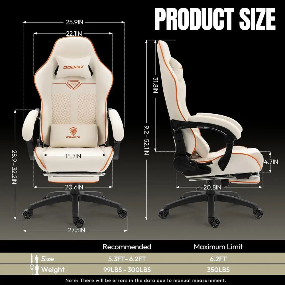 Ergonomic Racing-Style Gaming Chair for 350lbs, Reclining with Lumbar Massage Support, Ideal for Extended Gaming or Work Session
