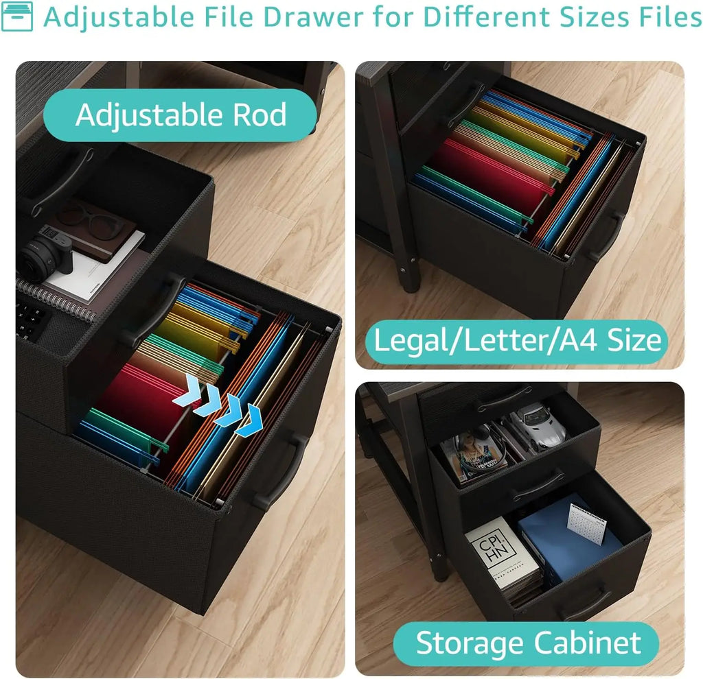 47 Inch Reversible Home Office Desk with File Drawers Cabinet for Small Space, Gaming Study Writing Table