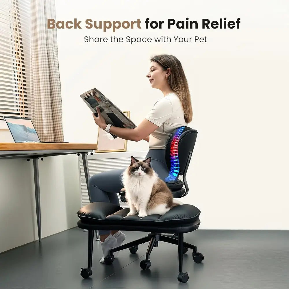 Ergonomic Adjustable Height Office Chair with Wheels, Meditation and Kneeling Chair in Matte Black
