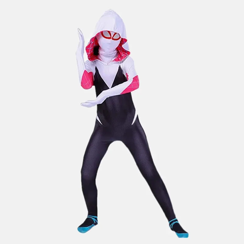 Kids Superhero Spider Costume Spandex Jumpsuit Halloween Cosplay Costumes Bodysuit Kids Head Cover Separation Party Set
