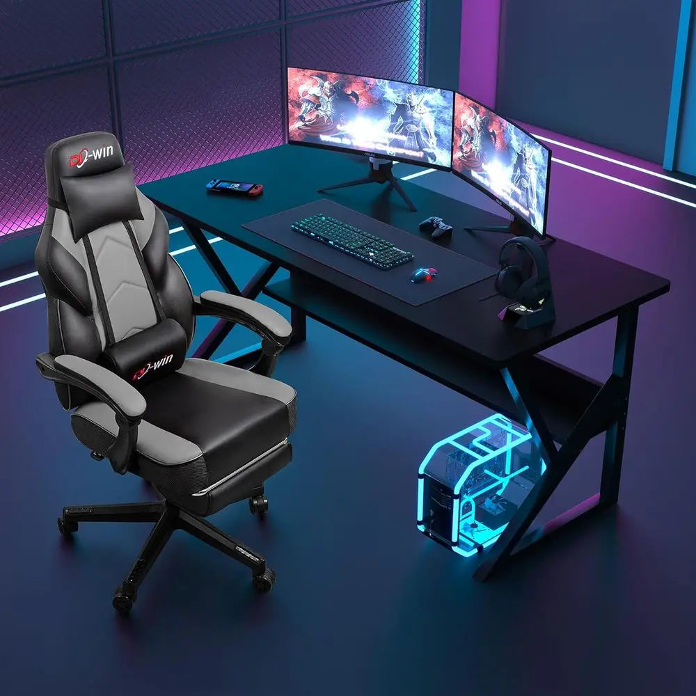 Luxury High-Back Swivel Gaming Chair with Massage, Lumbar Support for Big & Tall Adults, Grey