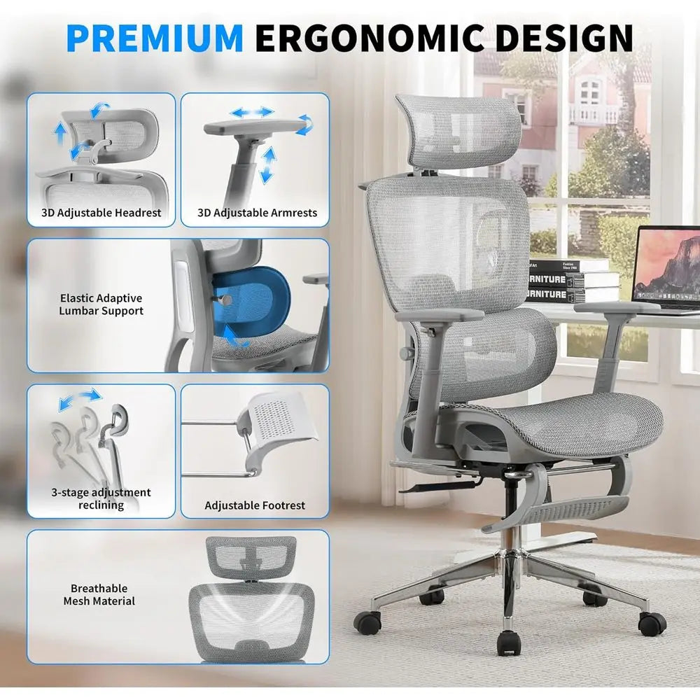 Mesh Ergonomic Oice Chair with ootrest,High Back Mesh Gaming Chair with Lumbar Support,Adjustable rest and Armrests or Home Oice