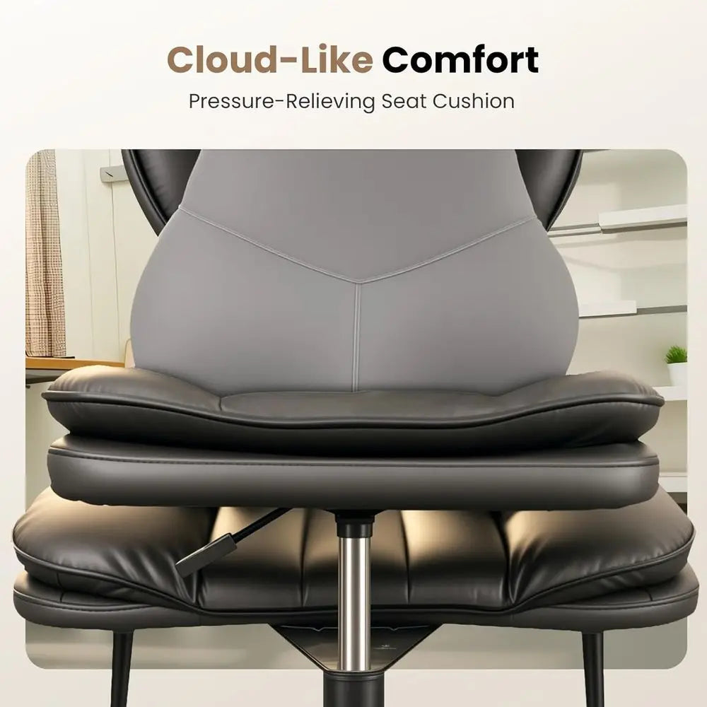 Ergonomic Adjustable Height Office Chair with Wheels, Meditation and Kneeling Chair in Matte Black
