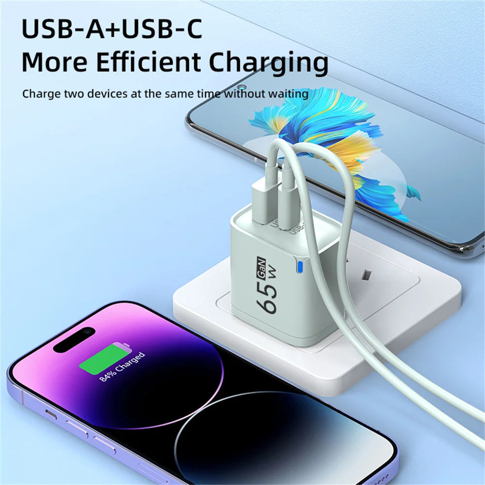 65W USB Fast Charging Charger Type C High Speed Charge Mobile Phone Wall Adapter For iPhone Honor Xiaomi Huawei Samsung Oneplus