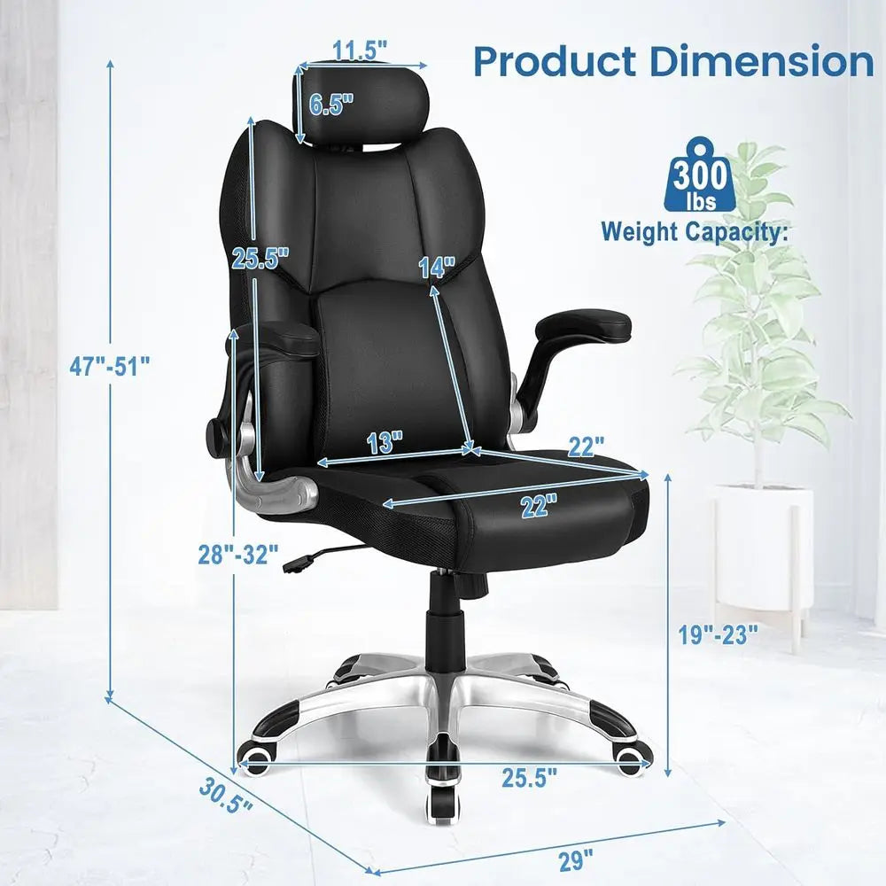 Ergonomic Massage Office Chair with Removable Lumbar Cushion, Adjustable Recline, and Padded Armrests for Home or Office Use, Bl