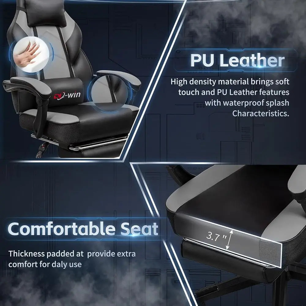 Luxury High-Back Swivel Gaming Chair with Massage, Lumbar Support for Big & Tall Adults, Grey