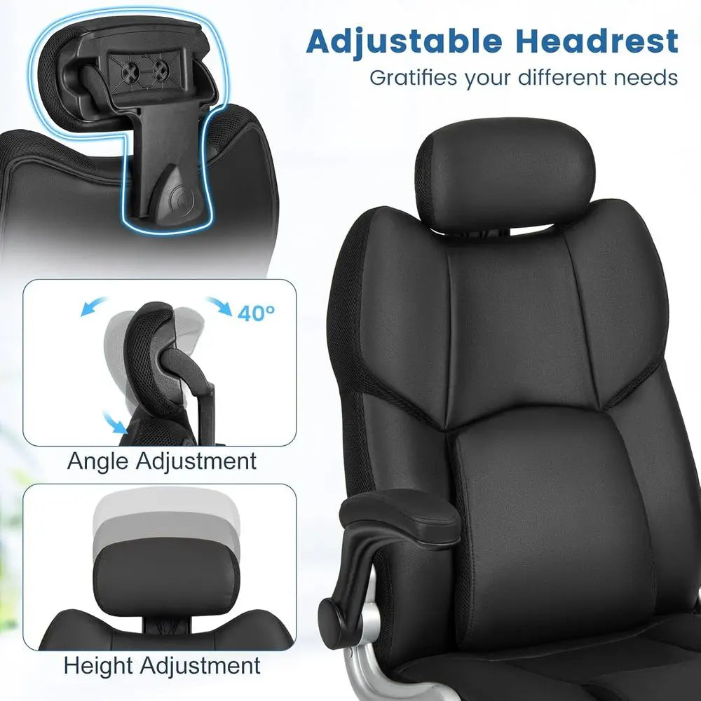 Ergonomic Massage Office Chair with Removable Lumbar Cushion, Adjustable Recline, and Padded Armrests for Home or Office Use, Bl