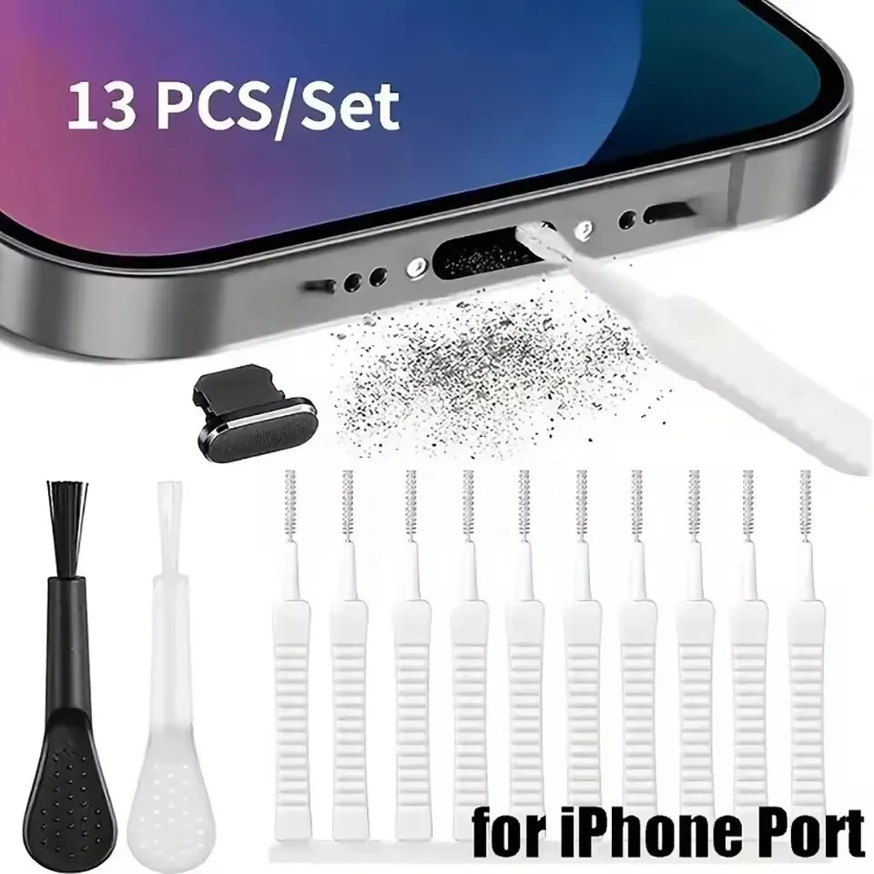 Cell Phone Charging Port Dust Plug with Cleaning Brush for IPhone 17 16 15 14Pro Max Plus Samsung Xiaomi IOS Type C Cleaner Set