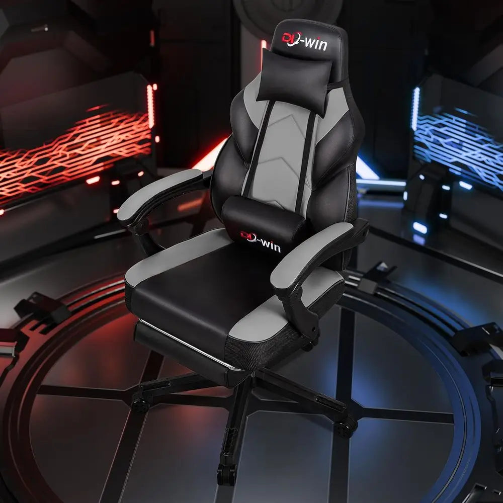 Luxury High-Back Swivel Gaming Chair with Massage, Lumbar Support for Big & Tall Adults, Grey