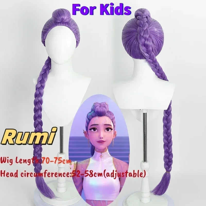 Devil Hunter Purple black Red long hair Mira Rumi Zoe Kpop children girl Cosplay wig Halloween Cosplay prop
