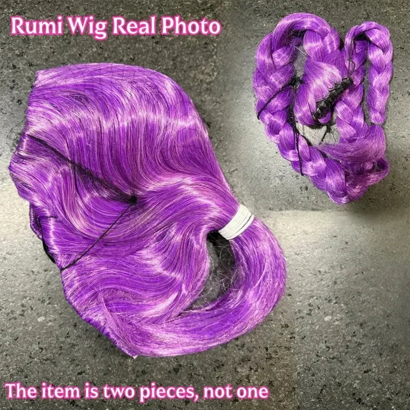 Devil Hunter Purple black Red long hair Mira Rumi Zoe Kpop children girl Cosplay wig Halloween Cosplay prop