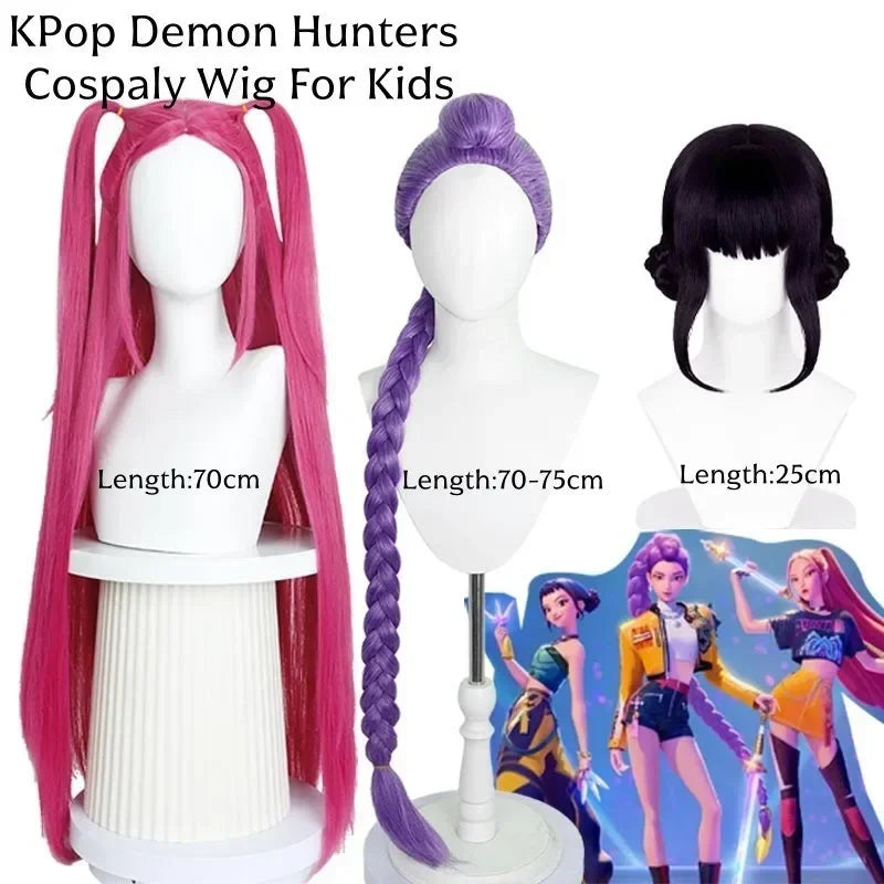 Devil Hunter Purple black Red long hair Mira Rumi Zoe Kpop children girl Cosplay wig Halloween Cosplay prop
