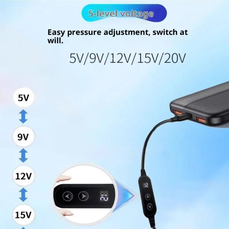 USB-C to DC Boost Converter Cable – 5V to 12V Fast Charging Adapter for Router, TV Box & More