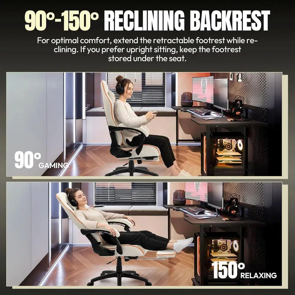 Ergonomic Racing-Style Gaming Chair for 350lbs, Reclining with Lumbar Massage Support, Ideal for Extended Gaming or Work Session