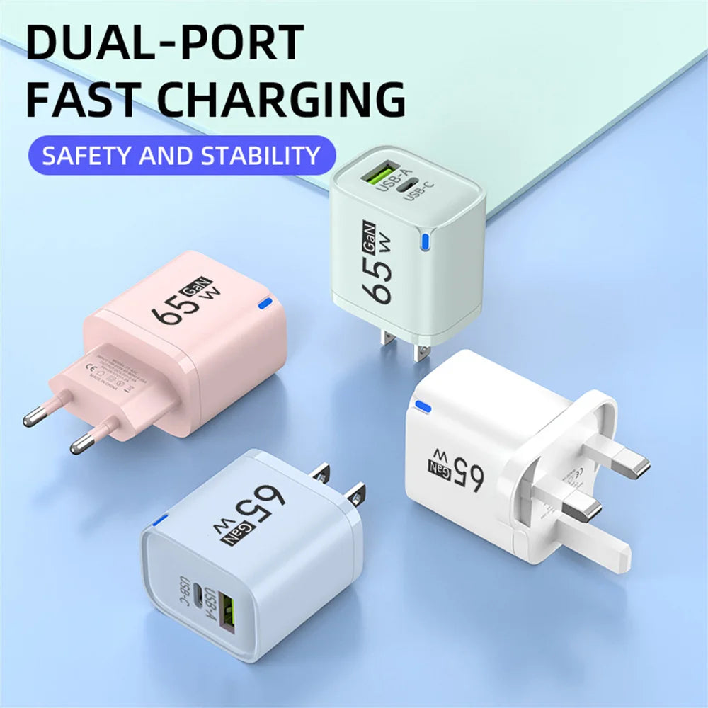 65W USB Fast Charging Charger Type C High Speed Charge Mobile Phone Wall Adapter For iPhone Honor Xiaomi Huawei Samsung Oneplus
