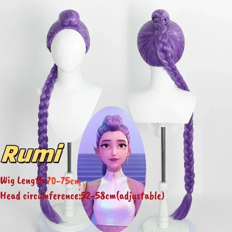 Devil Hunter Purple black Red long hair Mira Rumi Zoe Kpop children girl Cosplay wig Halloween Cosplay prop