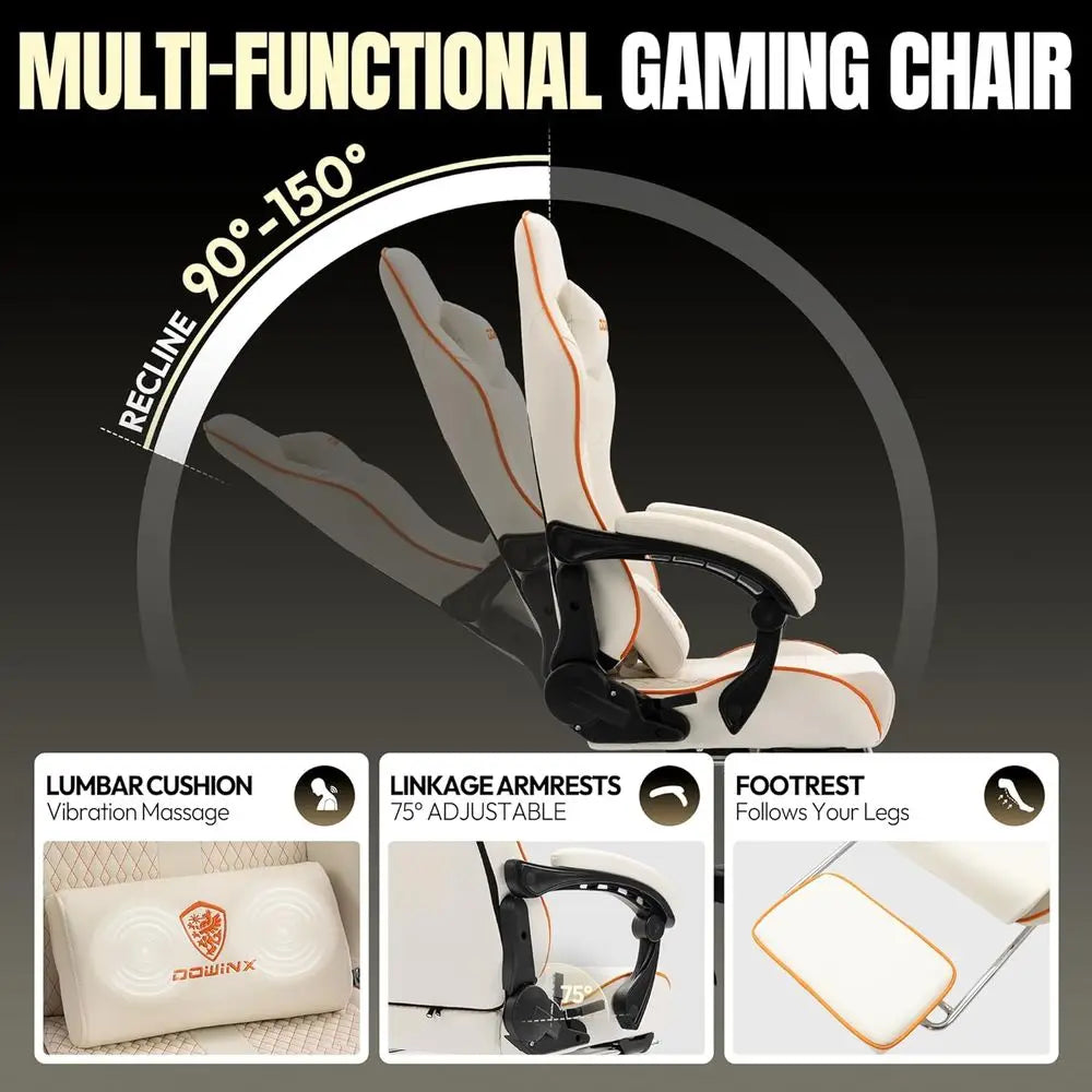 Ergonomic Racing-Style Gaming Chair for 350lbs, Reclining with Lumbar Massage Support, Ideal for Extended Gaming or Work Session