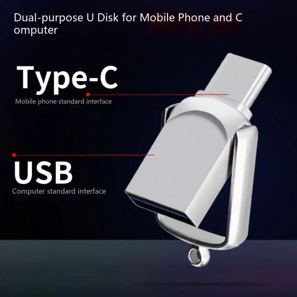 High-Speed 2in1 USB Flash Drive Pen Drive with Type-C 32GB/64GB/128GB Dual Function Data Storage Device Compatible with PC