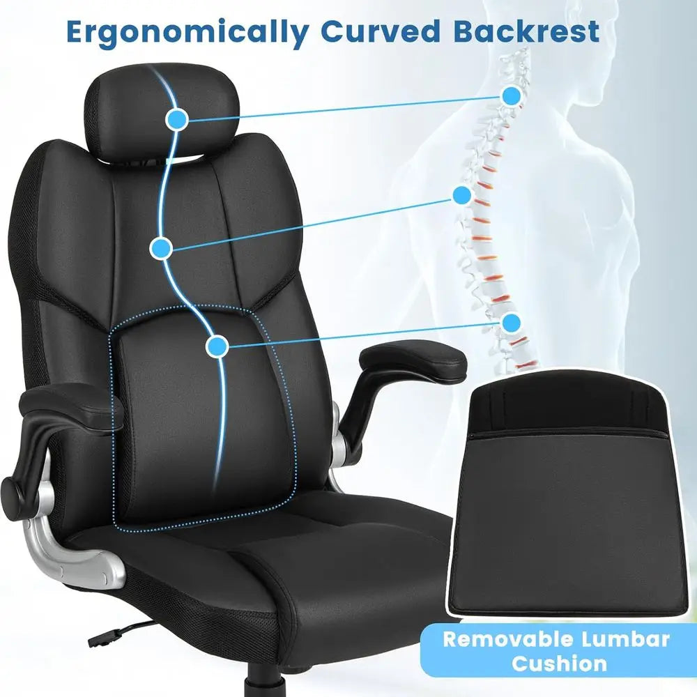 Ergonomic Massage Office Chair with Removable Lumbar Cushion, Adjustable Recline, and Padded Armrests for Home or Office Use, Bl