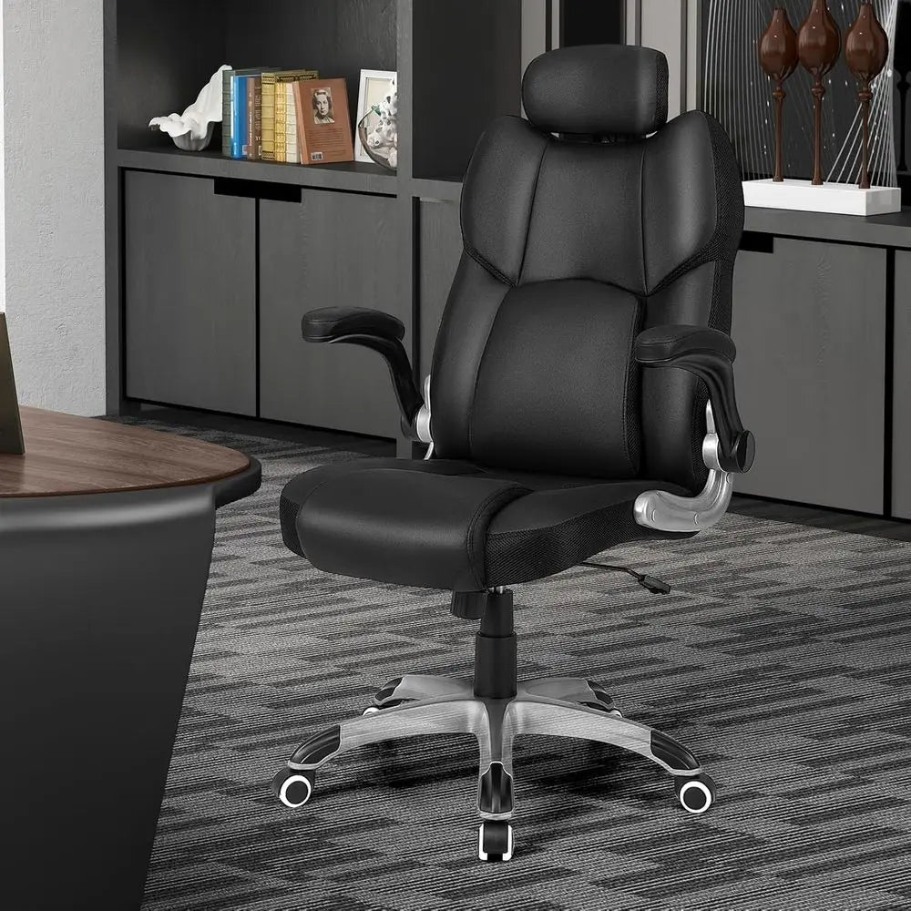 Ergonomic Massage Office Chair with Removable Lumbar Cushion, Adjustable Recline, and Padded Armrests for Home or Office Use, Bl
