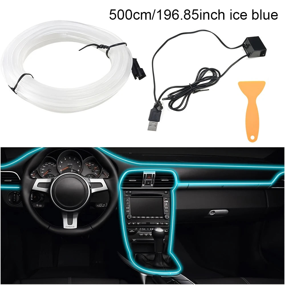 5m EL Wire Car Interior Ambient Lights Strip USB DIY Decorative Dash Board Console Auto LED Ambient Light Car Interior Lamps