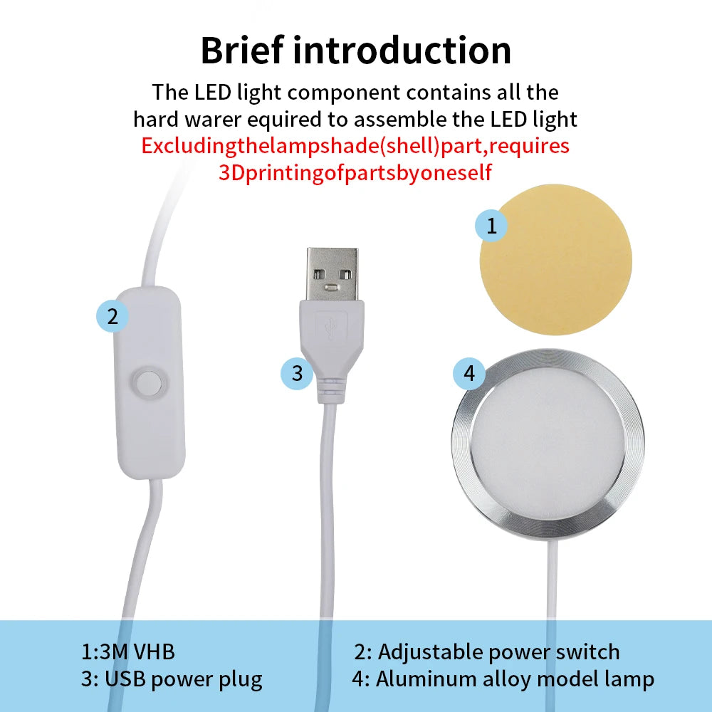 For Bambu Lab LED Lamp Kit Adjustable Light Kit RGB Light Parts Hardware DIY Model White/Cold/Warm Lights Without Lamp Shell 001