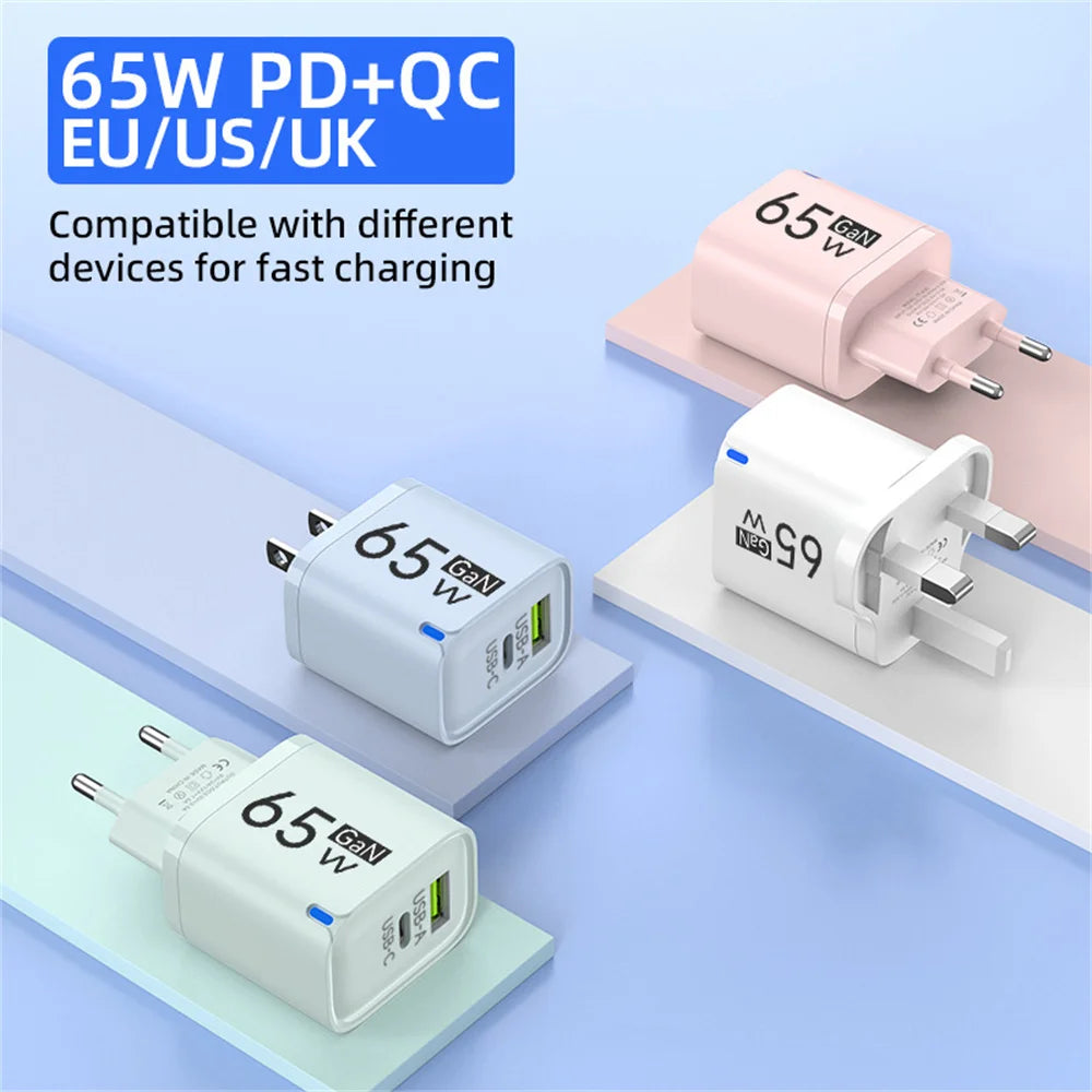 65W USB Fast Charging Charger Type C High Speed Charge Mobile Phone Wall Adapter For iPhone Honor Xiaomi Huawei Samsung Oneplus