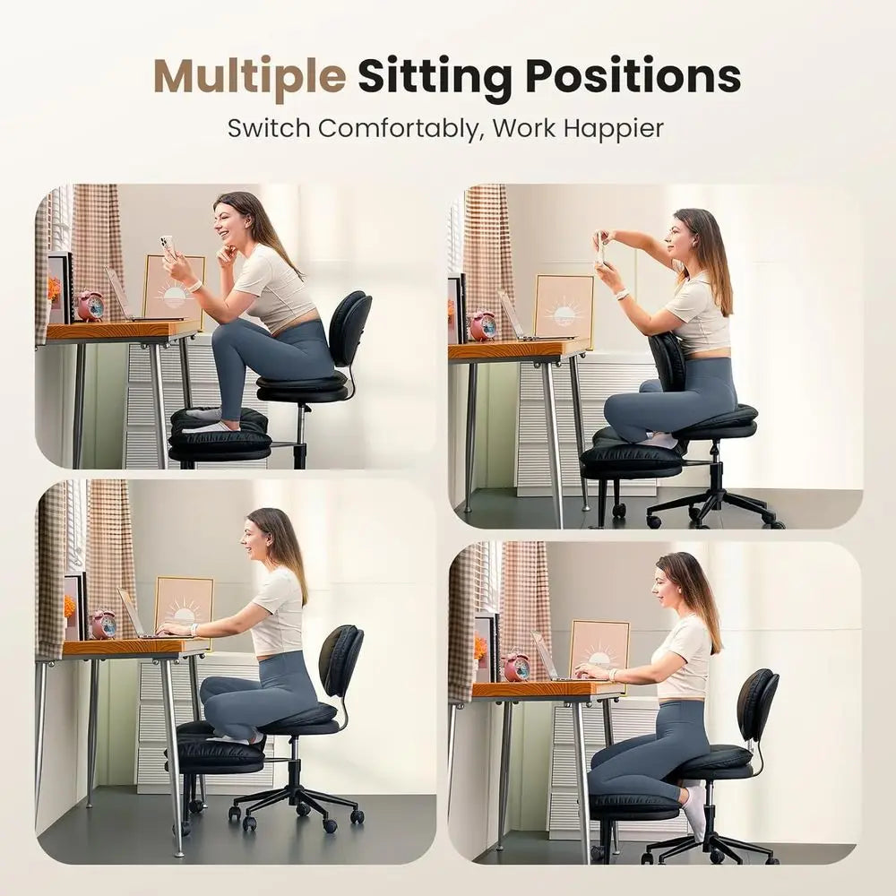 Ergonomic Adjustable Height Office Chair with Wheels, Meditation and Kneeling Chair in Matte Black